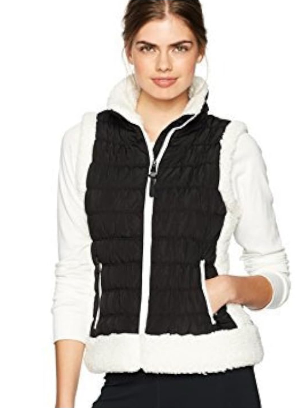 Calvin Klein Black Quilted Vest with White Sherpa Accents NEW WITH TAGS - NWT